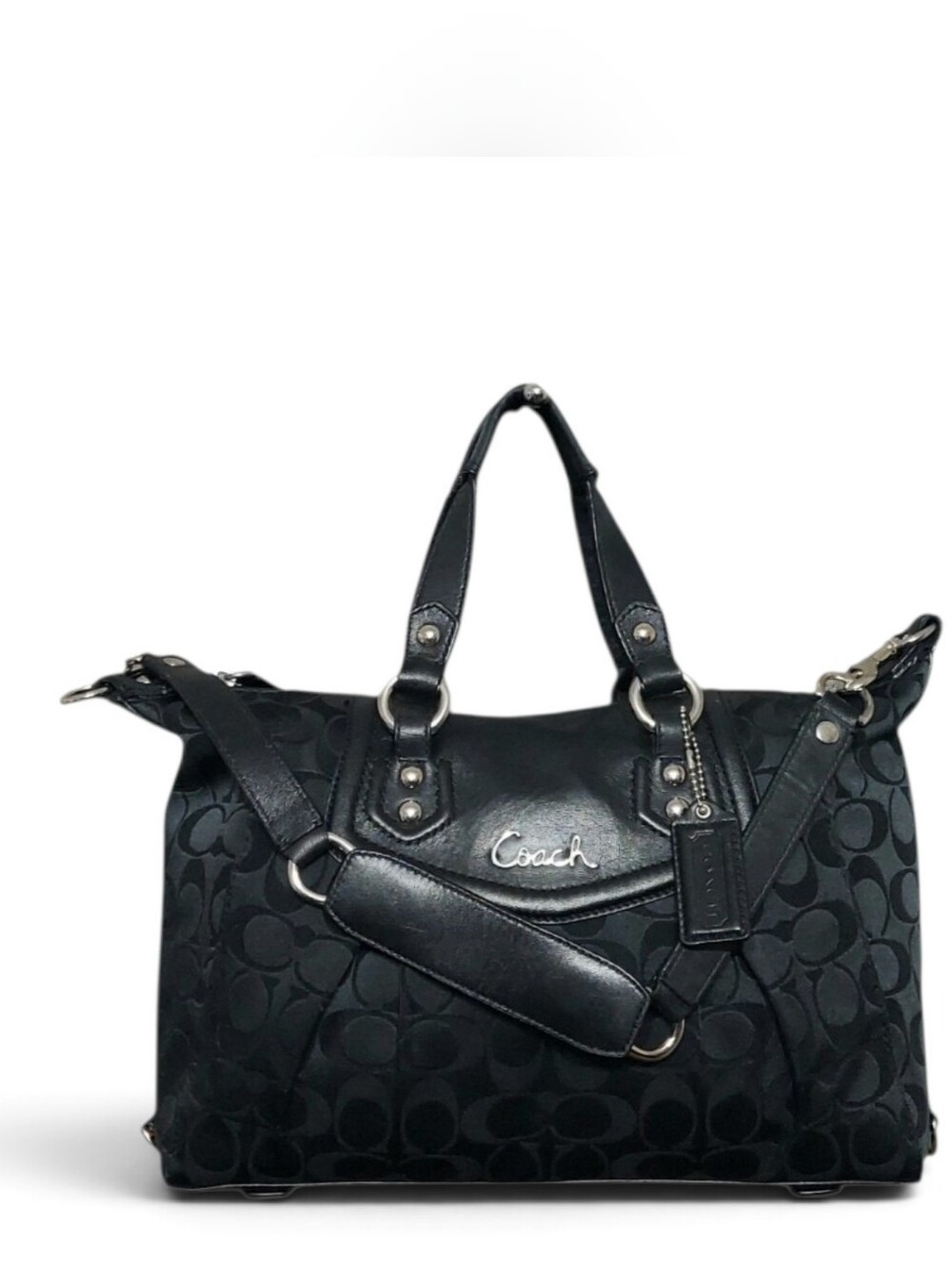Coach Ashley Signature C Jacquard & Leather Shoulder Satchel W/ Chrome HW F19242